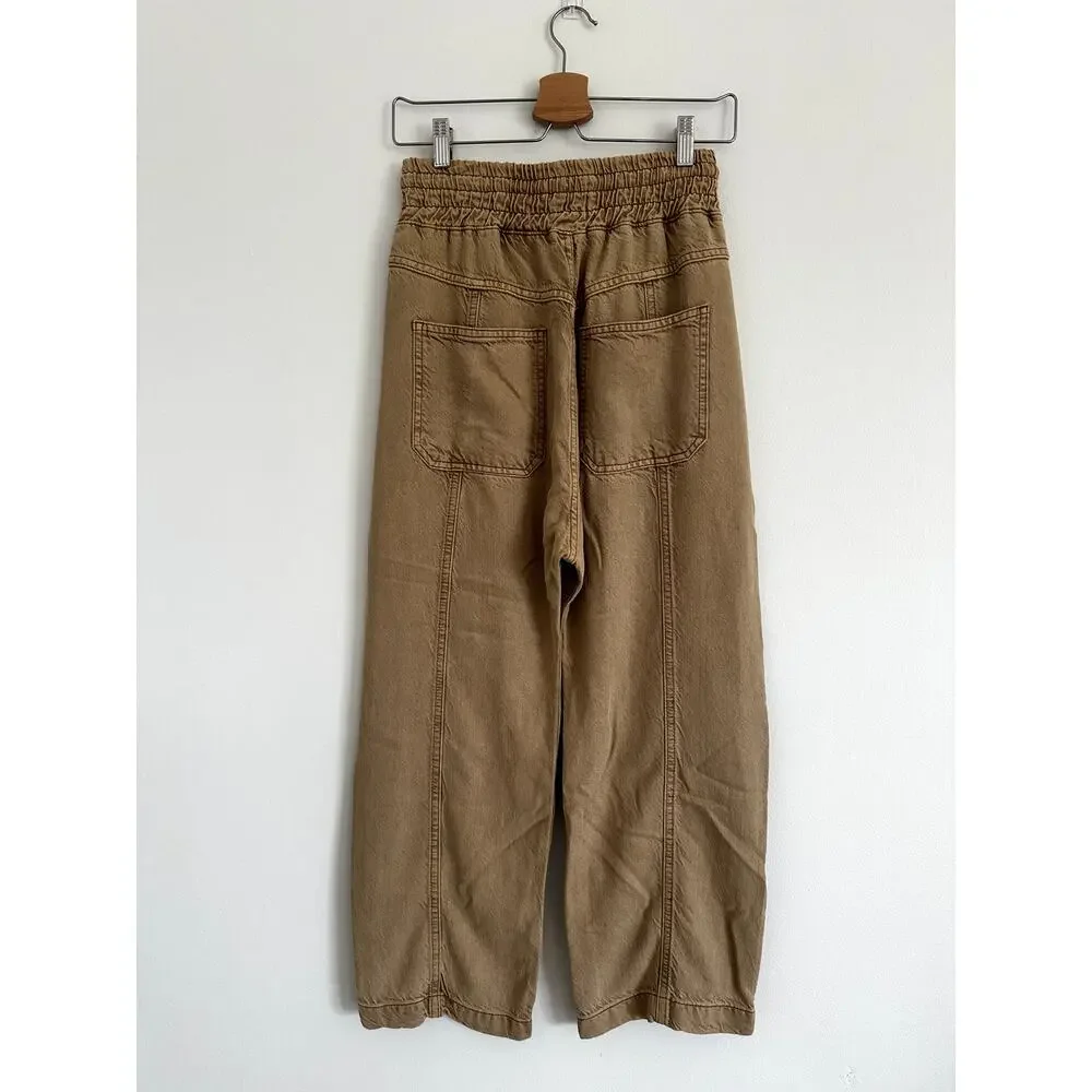 Free People We The Free Arcadia Denim Harem Pants Tan Camel Cropped X-Small